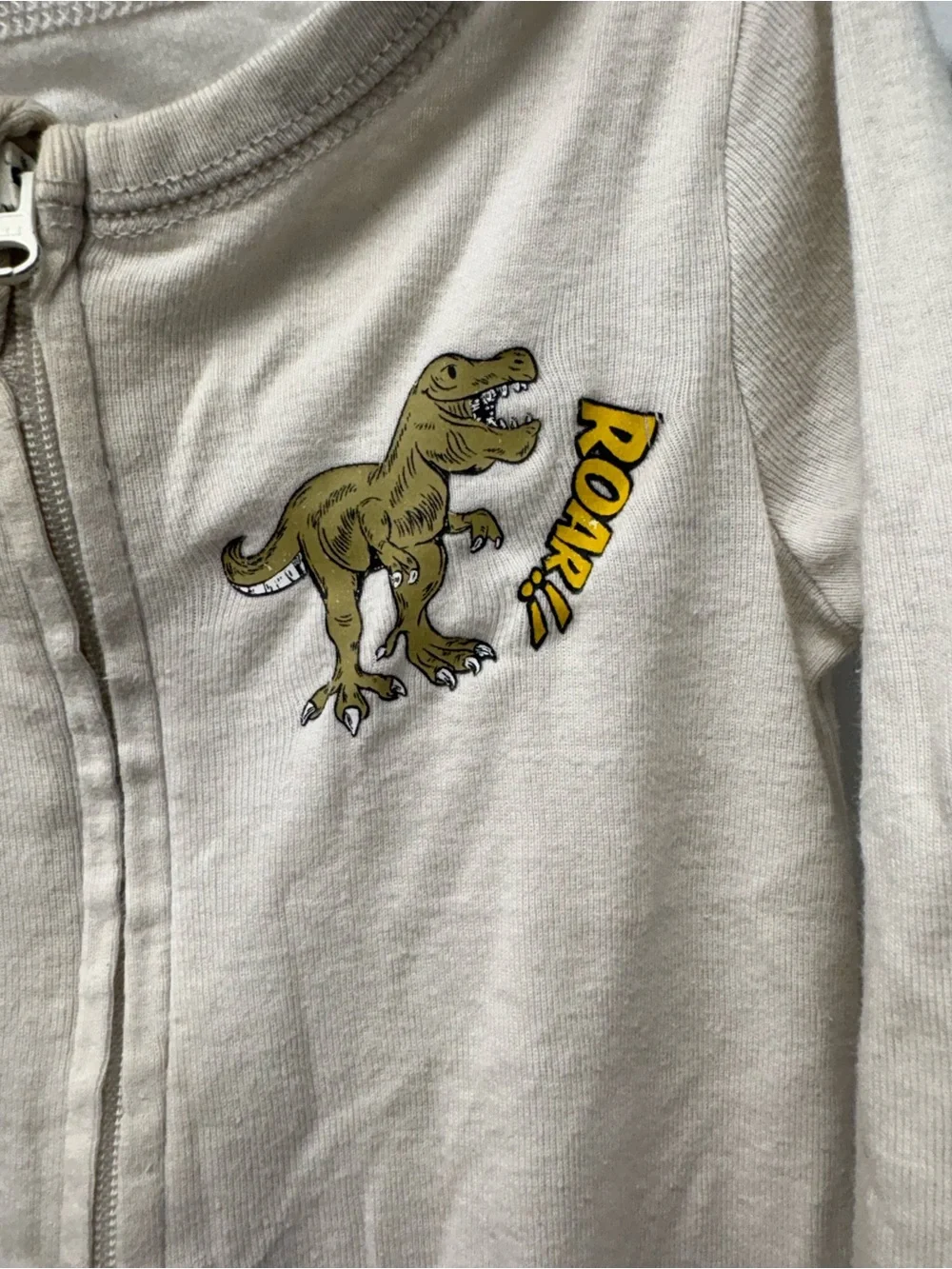 Old Navy 12-18M Cotton Knit Beige Dinosaur Zip One-Piece Coverall Long Sleeve